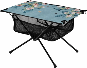 Bolaz Outdoor Folding Portable Picnic Camping Table-Pink Roses on Blue Green 12,Storage Mesh for Camping Gear Accessories, Hiking, Mountaineering, Outdoor Travel