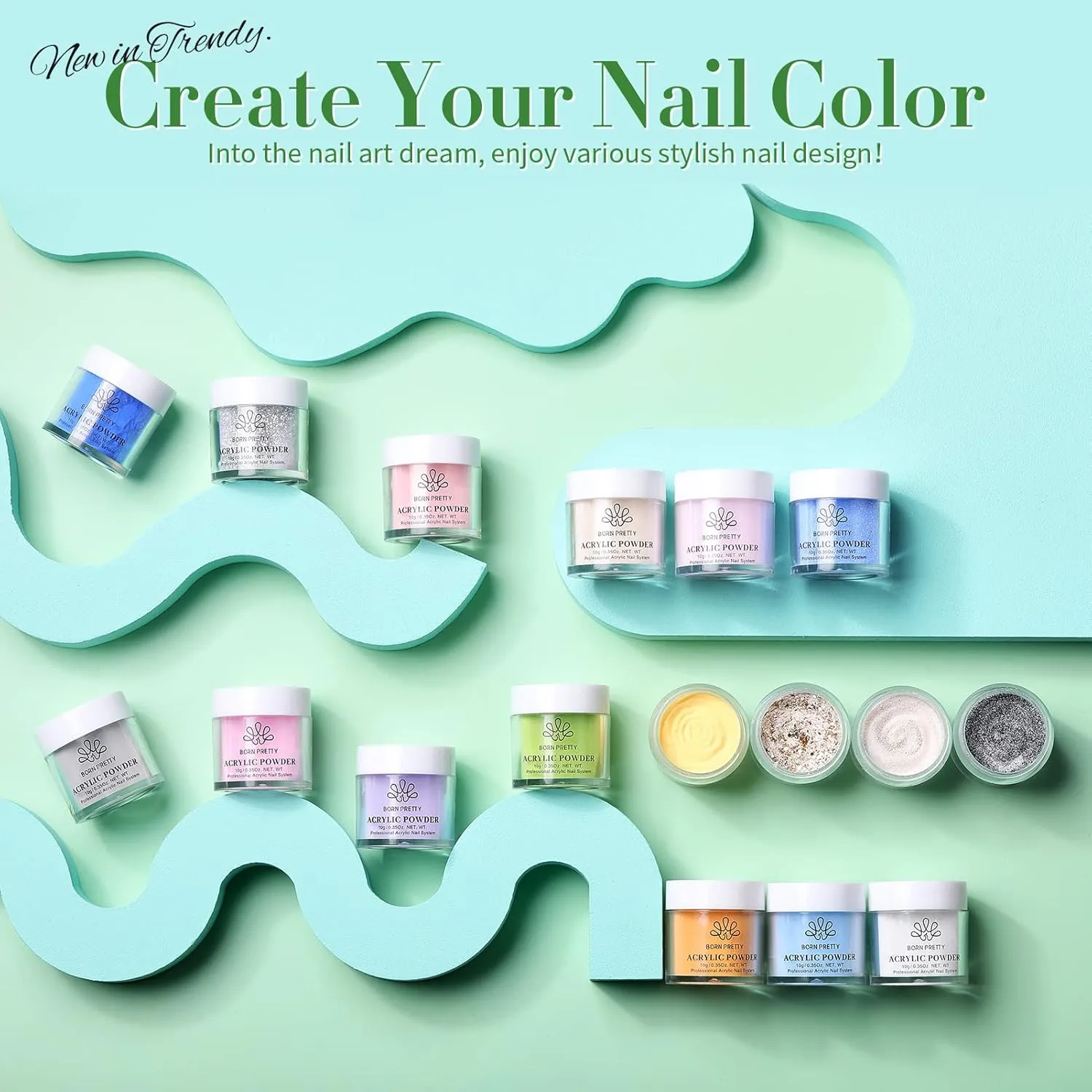 BORN PRETTY Acrylic Powder Set 36 Colors Acrylic Nail Powder Nude Pink Blue Yellow Purple Red Glitter Professional Polymer 3D Acrylic Nail Art Kit for French Nail Extension All Seasons Nail Carving