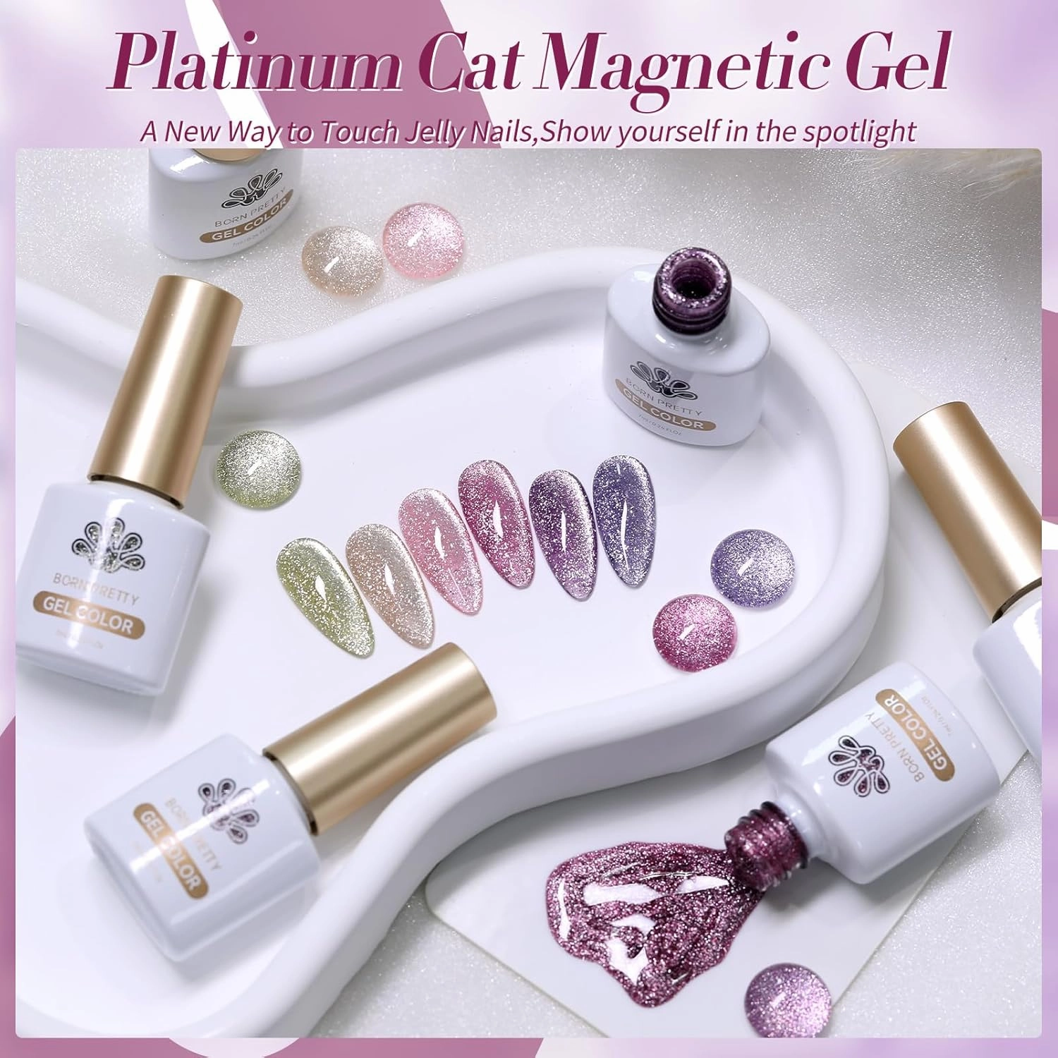 Born Pretty Magnetic Gel Polish Platinum Glitter Cat Magnetic Gel Nail Polish Pink Red Purple Green Nail Salon DIY at Home