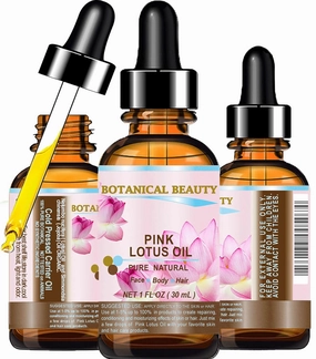 Botanical Beauty PINK LOTUS OIL Pure Natural 1 fl oz - 30ml. for Face, Skin, Hair, Anti Aging Face Oil, rich in natural source of Vitamin C
