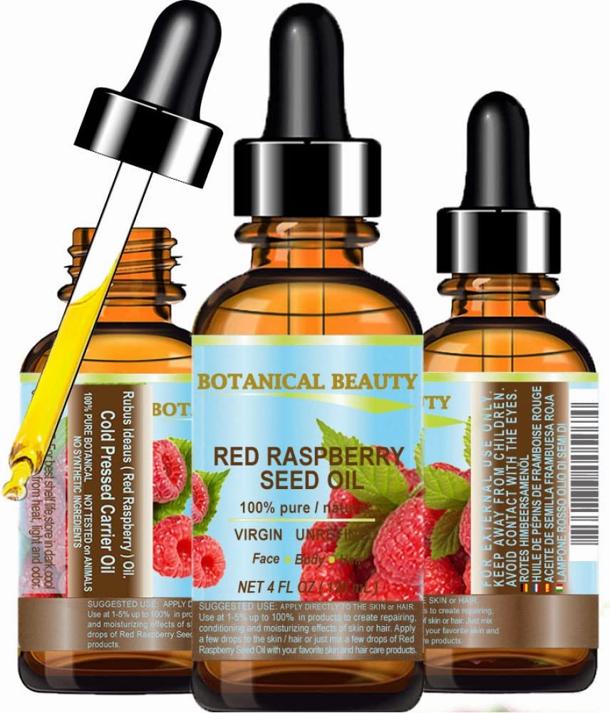 Botanical Beauty RED RASPBERRY SEED OIL 100% Pure Natural Virgin Unrefined Undiluted Cold Pressed Carrier Oil for Face, Skin, Hair, Body, Nails 4 Fl.oz.- 120 ml. Rich in Vitamin C, Vitamin E