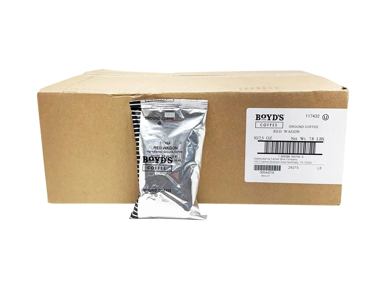 Boyd's Red Wagon Ground Coffee, 50/2.5oz Pre-Portioned Packets