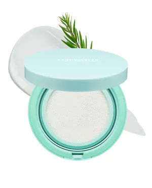 BRING GREEN Tea Tree CICA Facial Sun Cushion SPF 50  PA     | Korean Mineral Sunscreen for Face | Non-Nano, Reef-Safe, Redness Correcting with Zinc Oxide | Travel Size Sun Protection