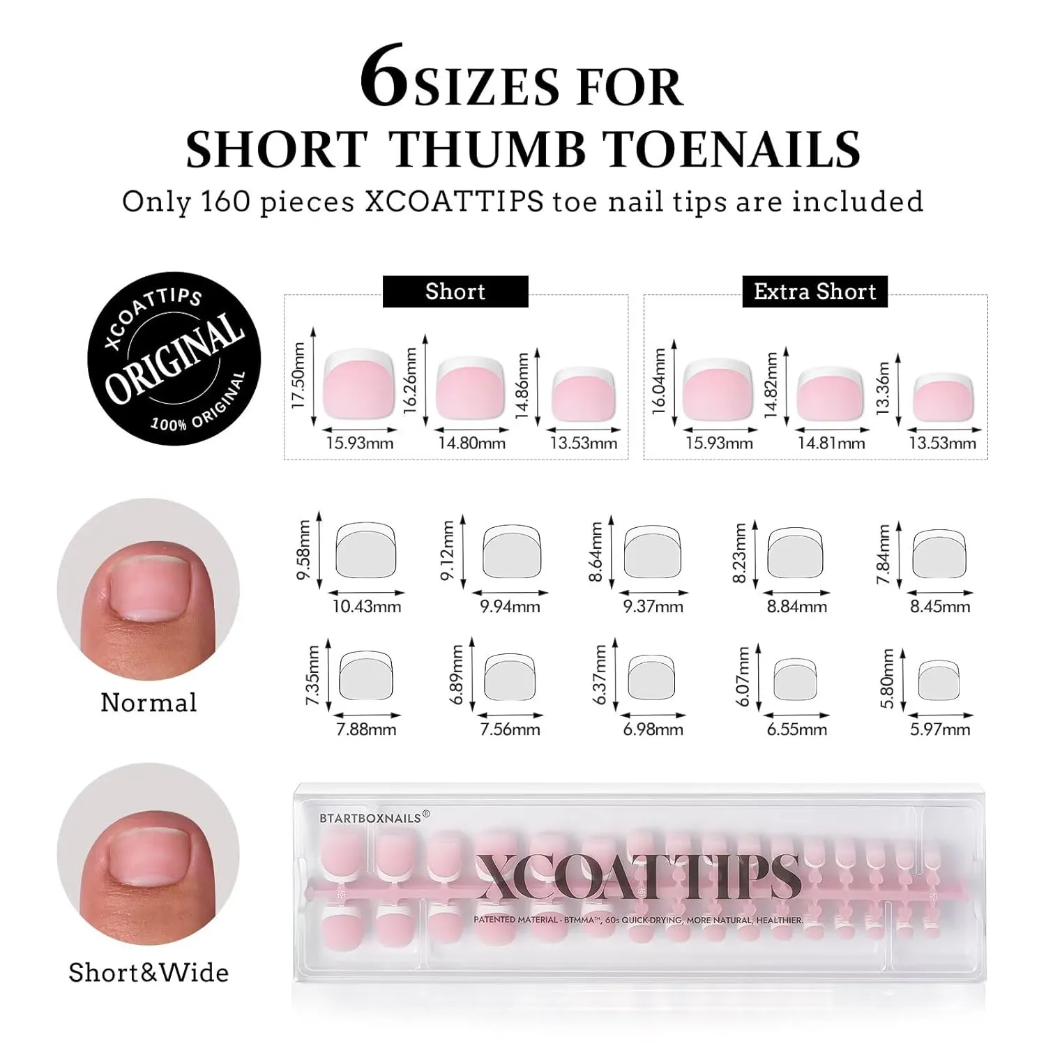 BTArtboxnails XCOATTIPS Toe Nail Tips - French Tip Press On Toenails Short, 160Pcs Pink Soft Gel Toe Nail Tips, Soak Off Fake Toe Nail Extensions