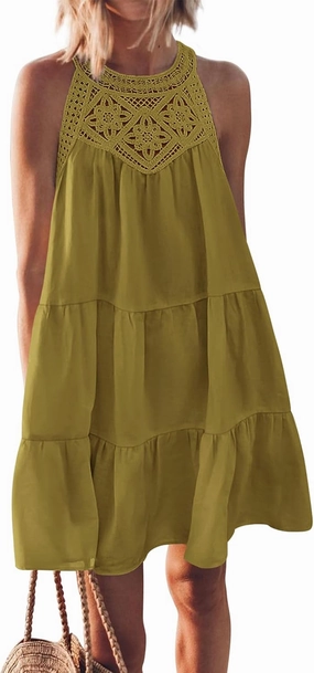 BTFBM Women Summer Halter Dresses Casual Spring 2025 Sleeveless A-Line Tiered Swing Mini Dress Beach Vacation Sundress