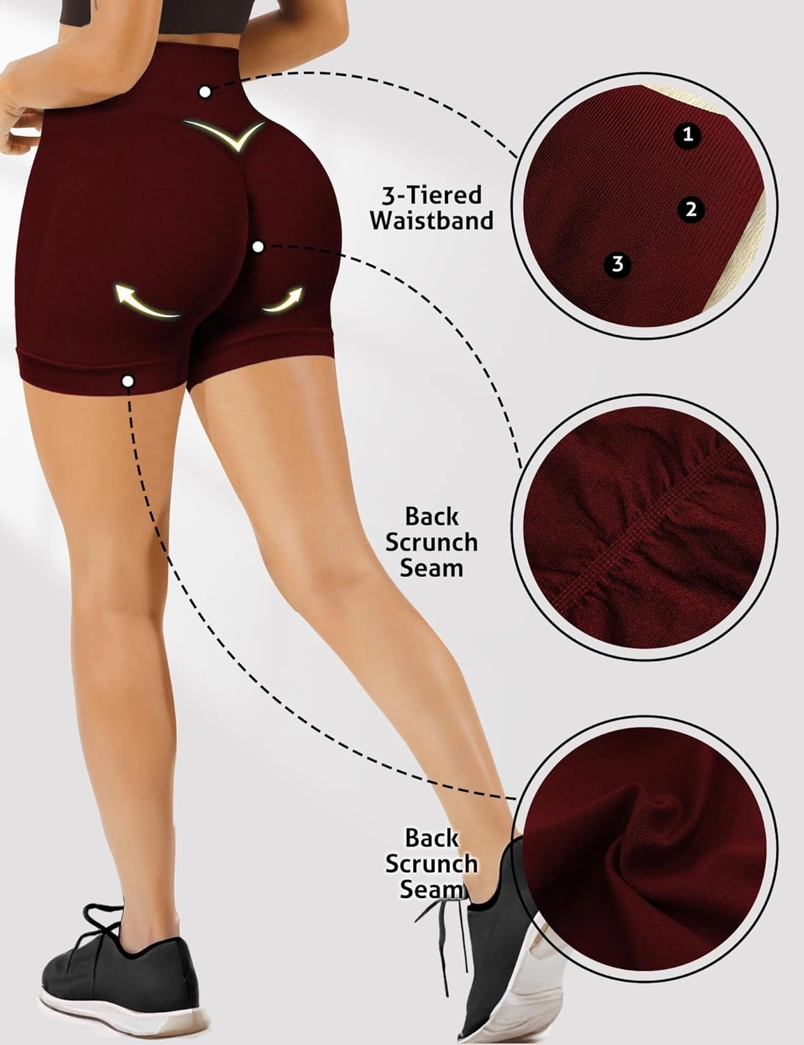 Buauty Gym Shorts Women, Seamless Yoga Workout Shorts, High-Waisted 3.6'' Scrunch Butt Booty Lifting Athletic Running Shorts