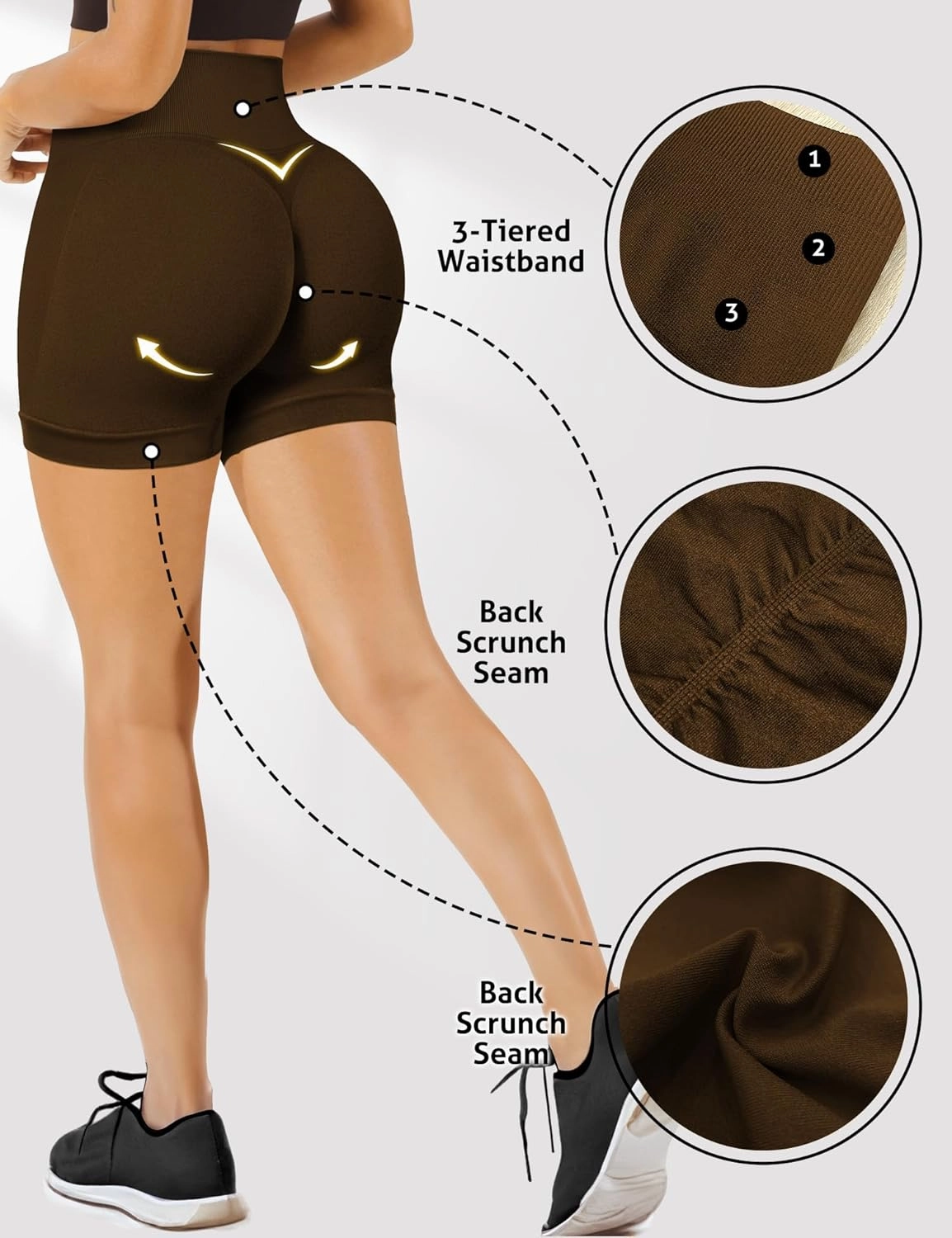 Buauty Gym Shorts Women, Seamless Yoga Workout Shorts, High-Waisted 3.6'' Scrunch Butt Booty Lifting Athletic Running Shorts