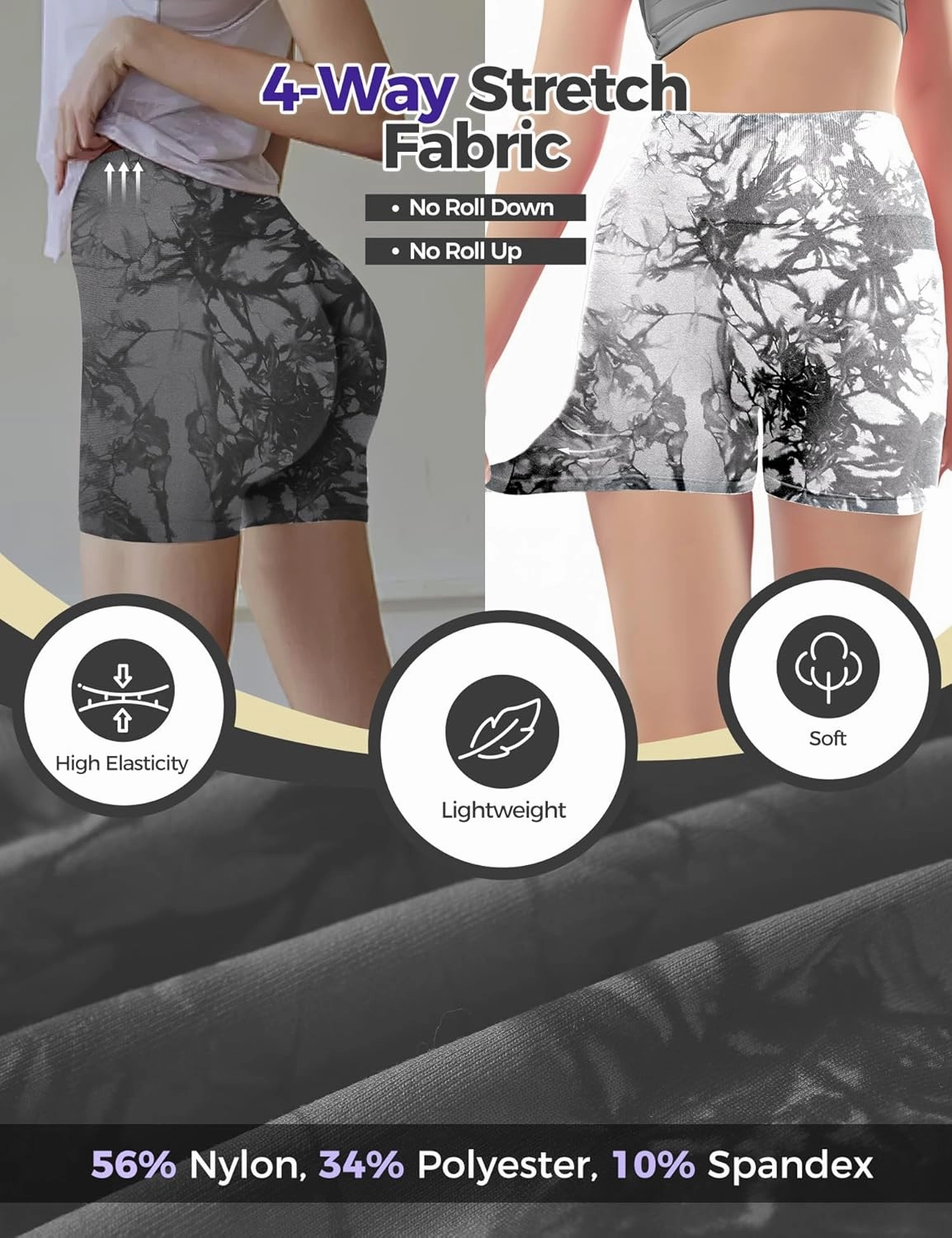 Buauty Gym Shorts Women, Seamless Yoga Workout Shorts, High-Waisted 3.6'' Scrunch Butt Booty Lifting Athletic Running Shorts