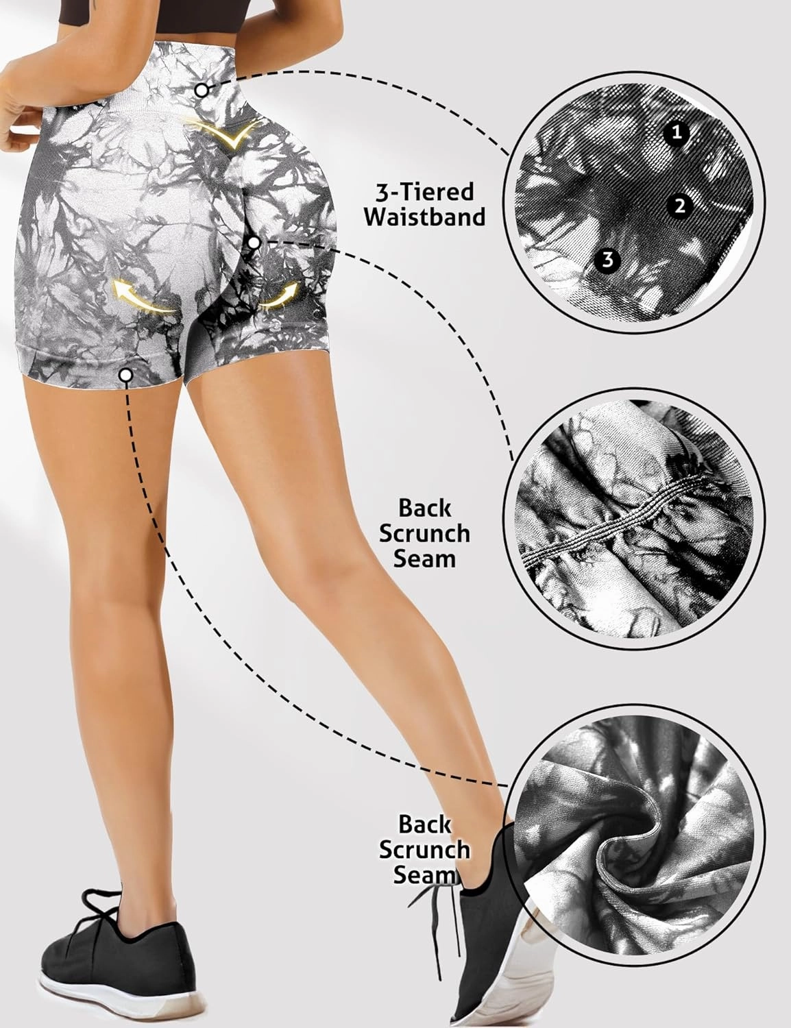 Buauty Gym Shorts Women, Seamless Yoga Workout Shorts, High-Waisted 3.6'' Scrunch Butt Booty Lifting Athletic Running Shorts