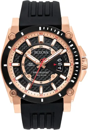 Bulova Men's Icon Precisionist 3-Hand Calendar Rose Gold Stainless Steel Watch with Black Polyurethane Strap, 47mm Style: 98B152