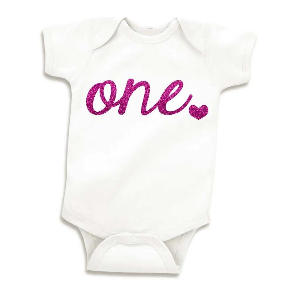 Bump and Beyond Designs Baby Girls First Birthday Outfit Girls One Year Old Birthday Shirt Glitter Pink, 12-18 Months, Short Sleeve