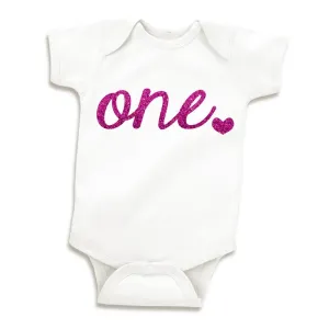 Bump and Beyond Designs Baby Girls First Birthday Outfit Girls One Year Old Birthday Shirt Glitter Pink, 12-18 Months, Short Sleeve