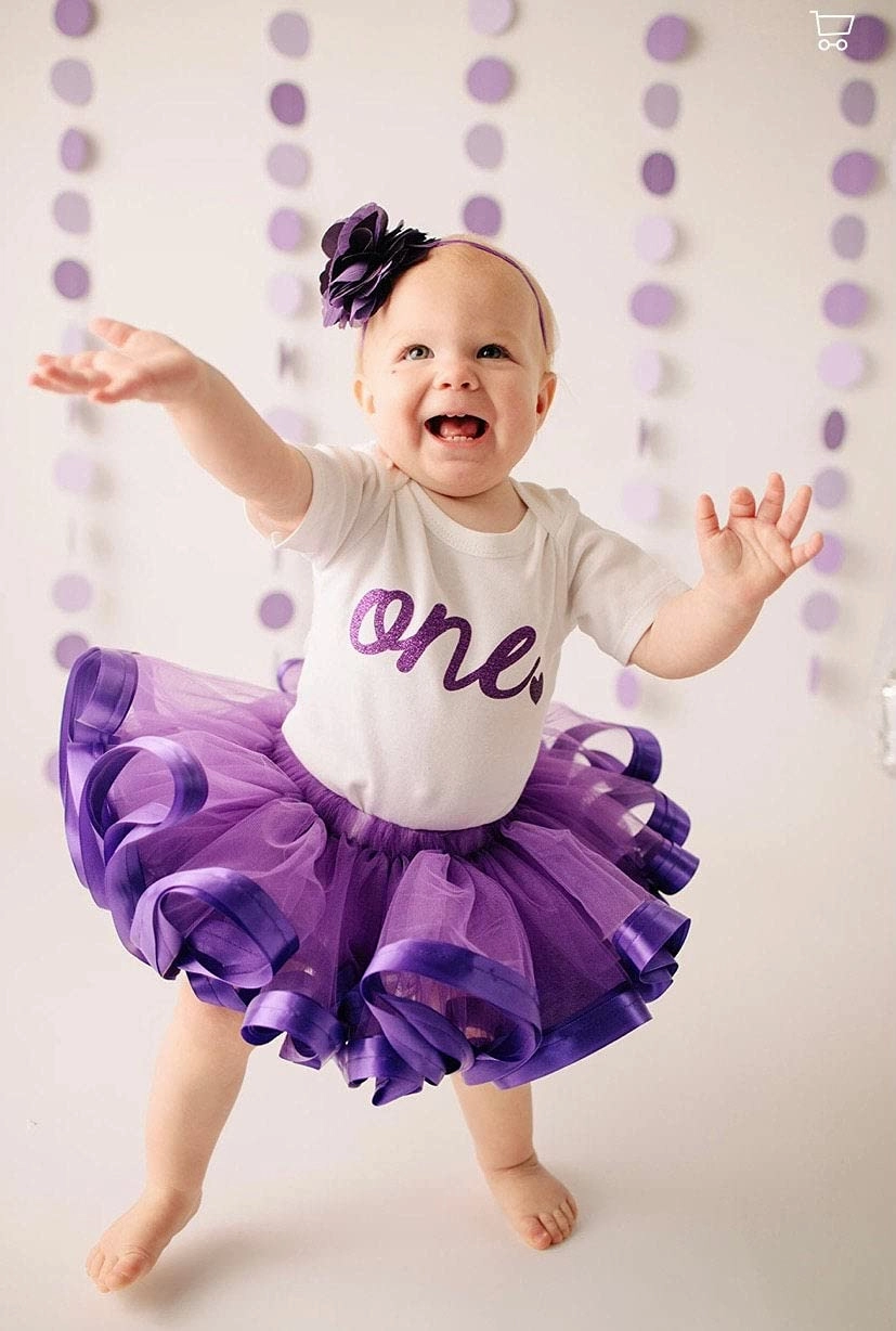 Bump and Beyond Designs Baby-Girls First Birthday Outfit Girls One Year Old Birthday Shirt Glitter Purple, 12-18 Months, Short Sleeve
