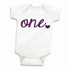 Bump and Beyond Designs Baby-Girls First Birthday Outfit Girls One Year Old Birthday Shirt Glitter Purple, 12-18 Months, Short Sleeve