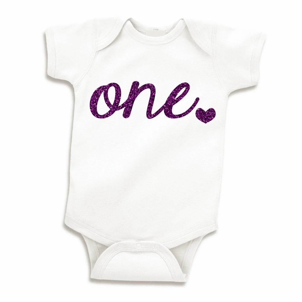 Bump and Beyond Designs Baby-Girls First Birthday Outfit Girls One Year Old Birthday Shirt Glitter Purple, 12-18 Months, Short Sleeve