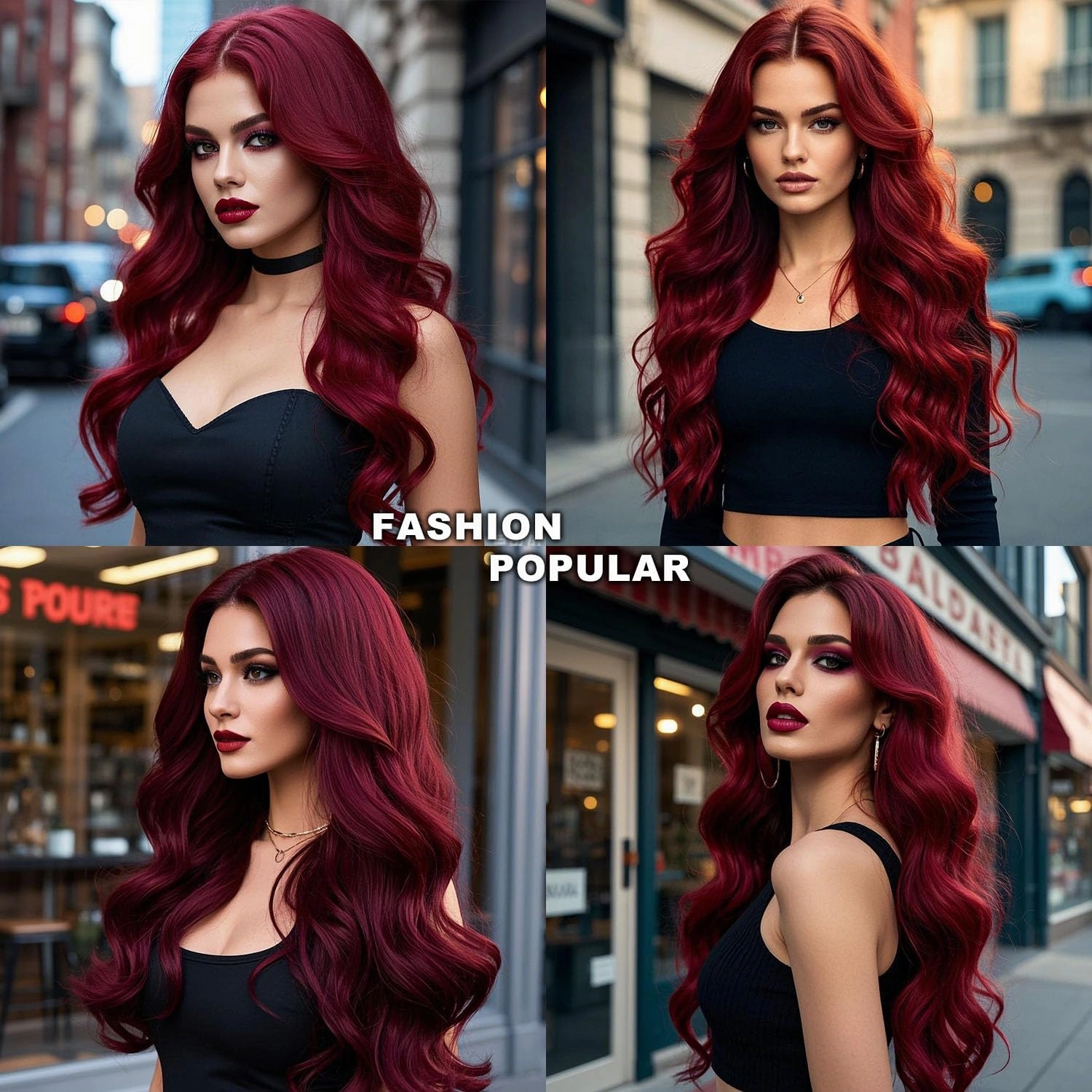 Burgundy Wig for Women, Long Wavy Middle Part Wine Red Wig Natural Looking Heat Resistant Synthetic Fiber Wig for Daily Party