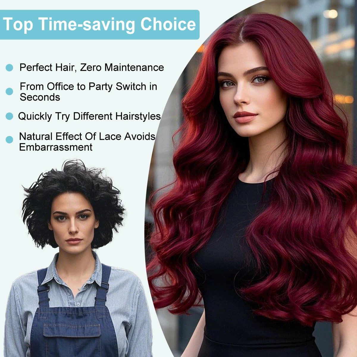 Burgundy Wig for Women, Long Wavy Middle Part Wine Red Wig Natural Looking Heat Resistant Synthetic Fiber Wig for Daily Party