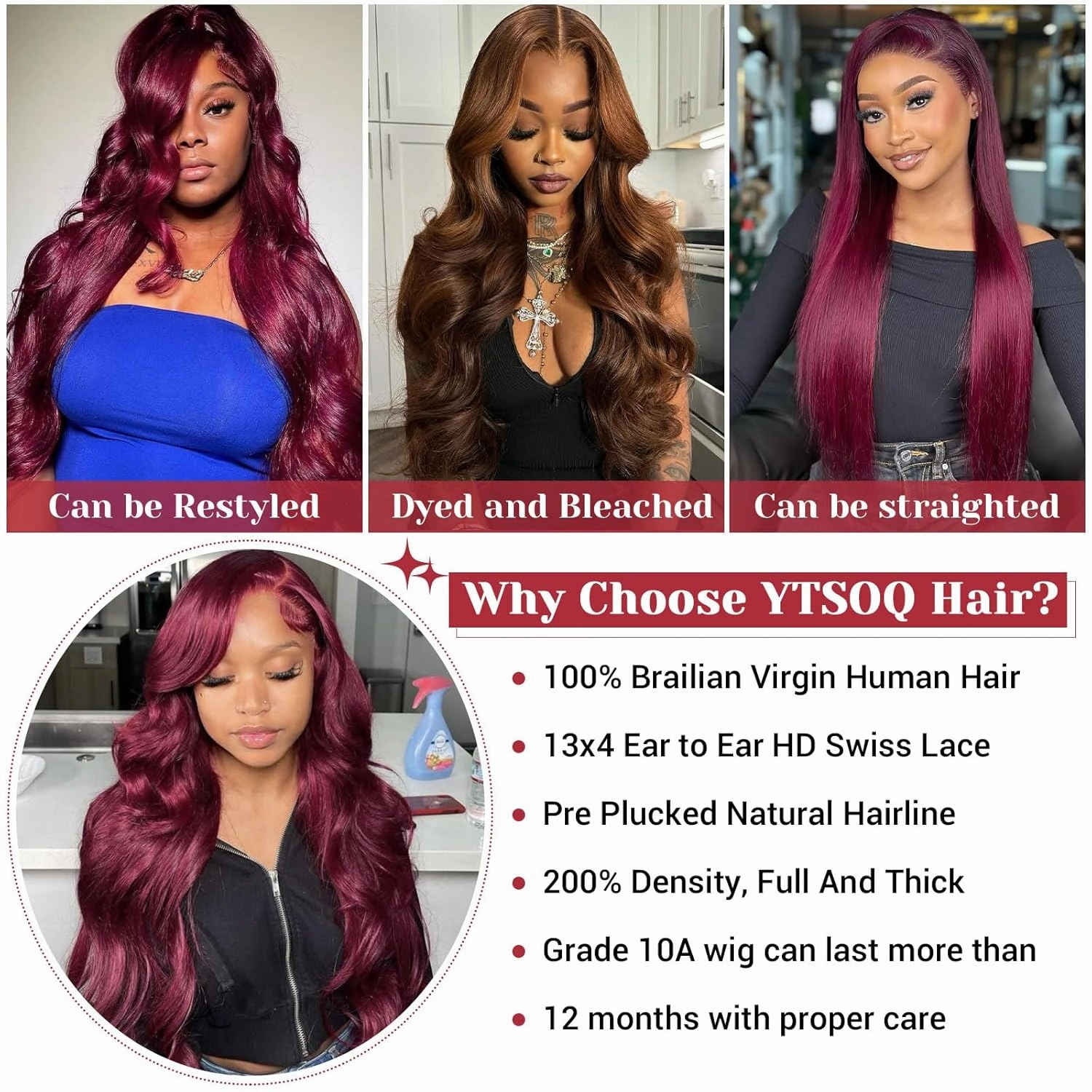 Burgundy Wig Human Hair 13x4 HD Transparent 99j Burgundy Body Wave Lace Front Wigs Human Hair Pre Plucked 200% Density Glueless Red Wine Colored Human Hair Wigs for Women with 24 Inch