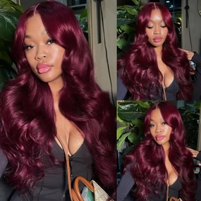 Burgundy Wig Human Hair 13x4 HD Transparent 99j Burgundy Body Wave Lace Front Wigs Human Hair Pre Plucked 200% Density Glueless Red Wine Colored Human Hair Wigs for Women with 24 Inch