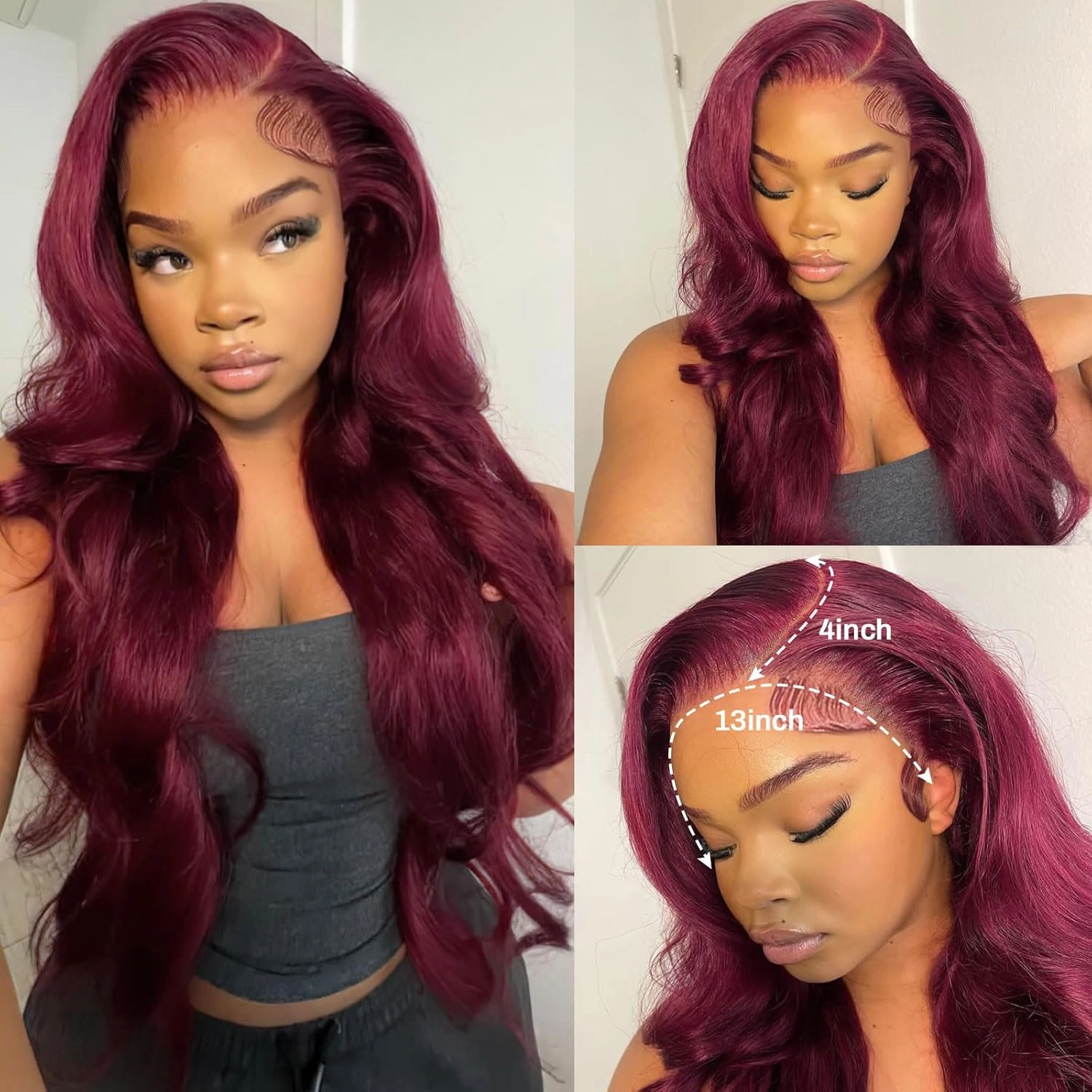 Burgundy Wig Human Hair 13x4 HD Transparent 99j Burgundy Body Wave Lace Front Wigs Human Hair Pre Plucked 200% Density Glueless Red Wine Colored Human Hair Wigs for Women with 24 Inch