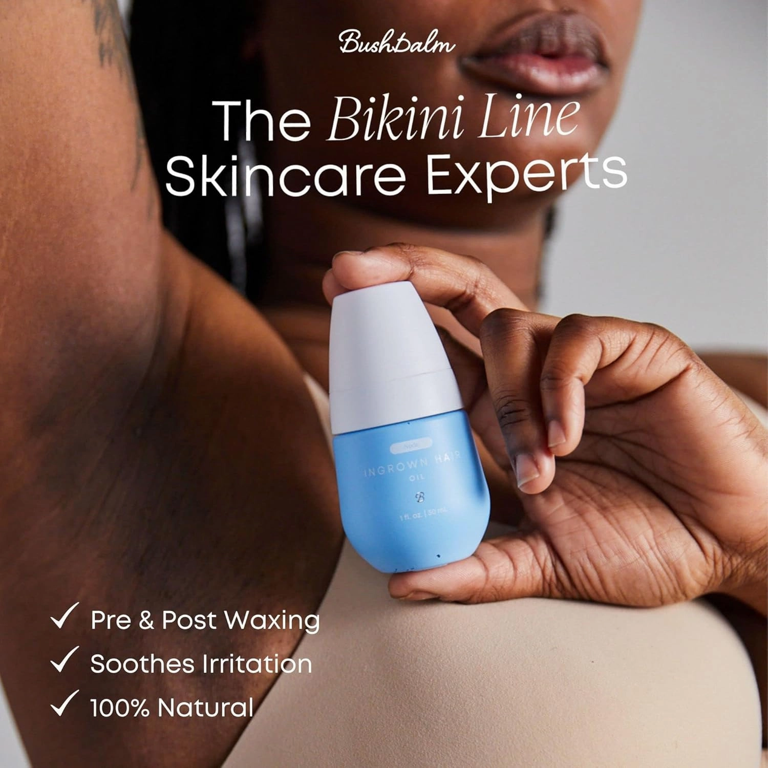 Bushbalm Ingrown Razor Bumps 3 Step Routine - Ingrown Hair Oil (30 ml), Exfoliating Scrub (236 ml), and Nordic Dry Brush - Nude Scent