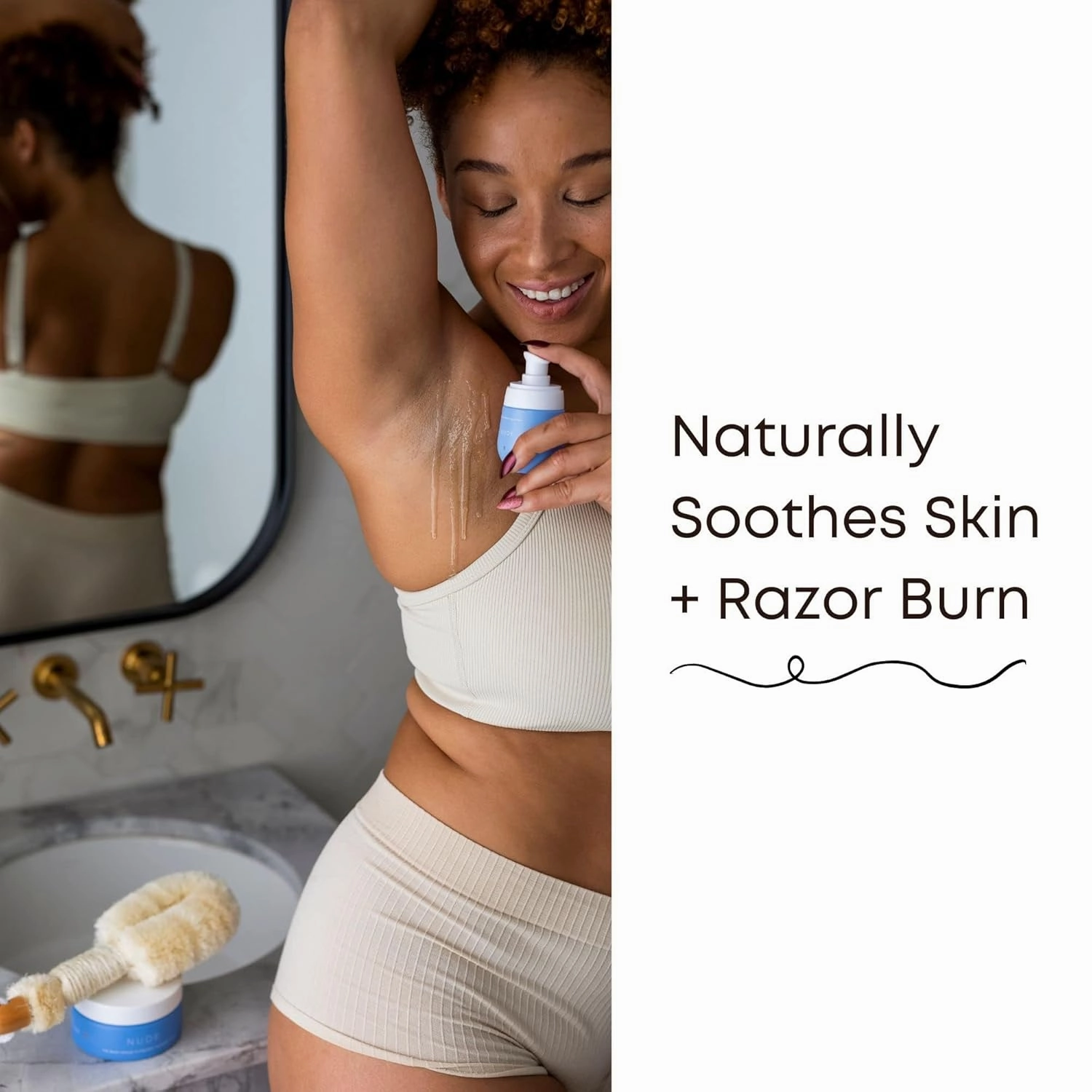 Bushbalm Ingrown Razor Bumps 3 Step Routine - Ingrown Hair Oil (30 ml), Exfoliating Scrub (236 ml), and Nordic Dry Brush - Nude Scent