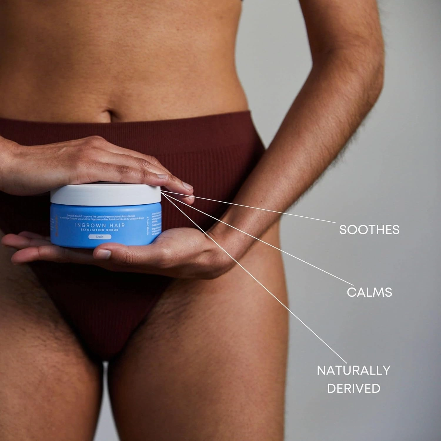Bushbalm Ingrown Razor Bumps 3 Step Routine - Ingrown Hair Oil (30 ml), Exfoliating Scrub (236 ml), and Nordic Dry Brush - Nude Scent