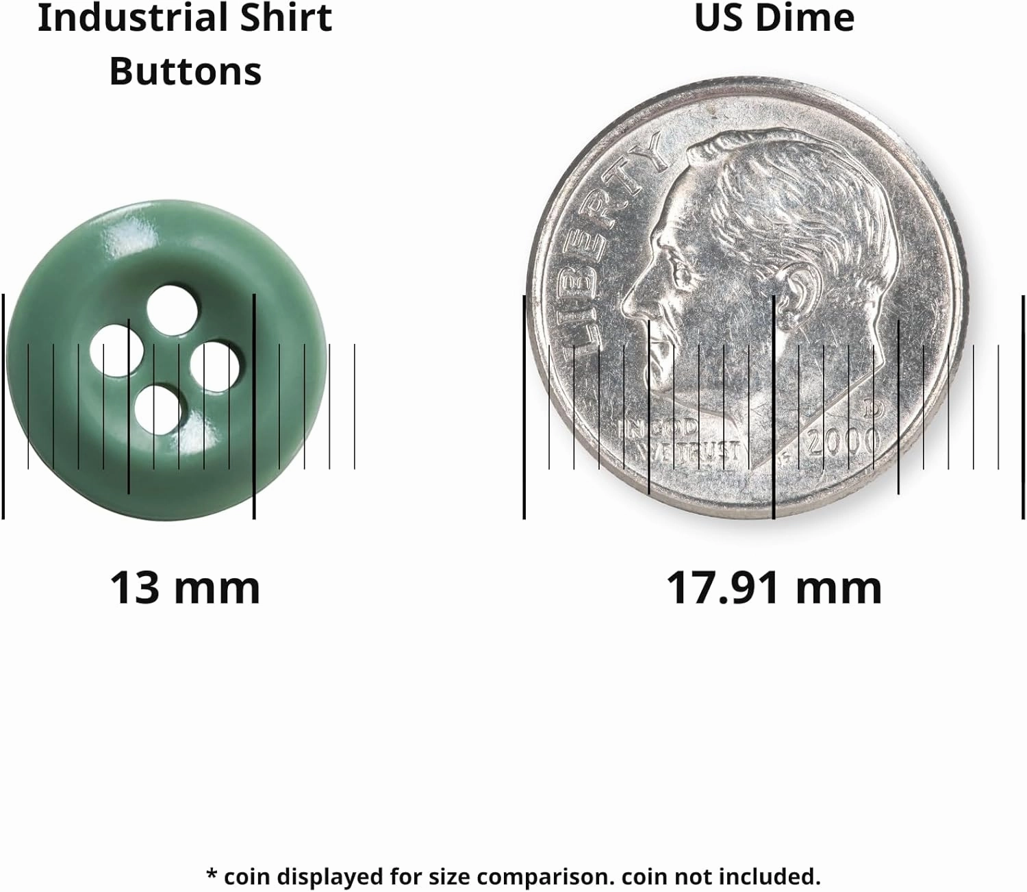 ButtonMode Industrial Shirt Buttons (Fits Carhartt, Dickies, Red Kap Work Shirts) Class A, B, C, Workshop Commercial Industrial Strength Buttons Measuring 13mm (1/2 in), Green Light, 22-Buttons