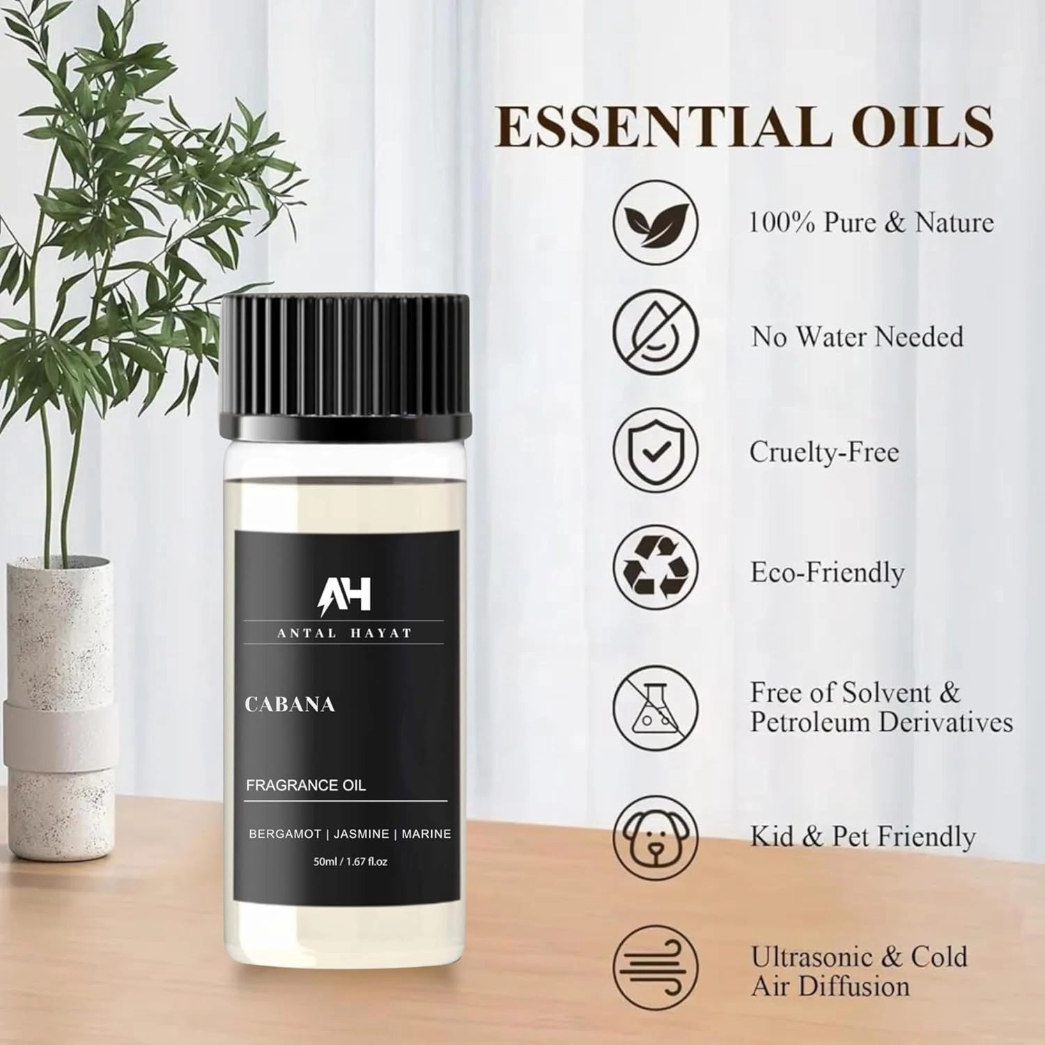 Cabana Diffuser Oil 50mL - Hotel Scented Essential Oils for Home - Lemon, Bergamot, Jasmine, Amber & Musk - Inspired by The Ritz Carlton - Antal Hayat Luxury Aromatherapy Oil