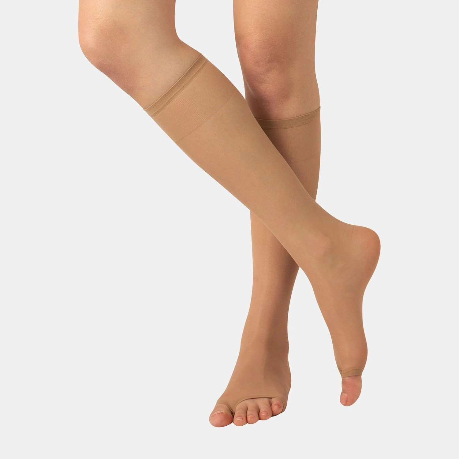 CALZITALY - 2 Pairs Open Toe Knee High Socks for Women (One Size, Black or Nude)