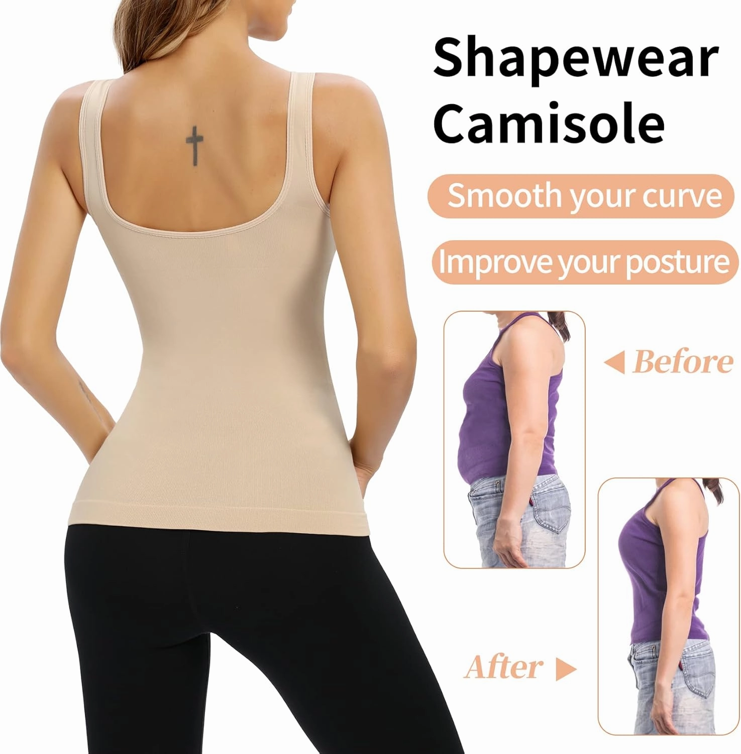 Camisoles with Built in Bra Compression Padded Shapewear Tank Tops for Women White Tank Tops with Built in Bras Tummy Control