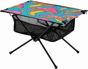 Camping Table Lightweight Portable Folding Table with Mesh Storage Net Mushroom Pink Ideal for Camping Hiking Beach Picnic Travel Backyard