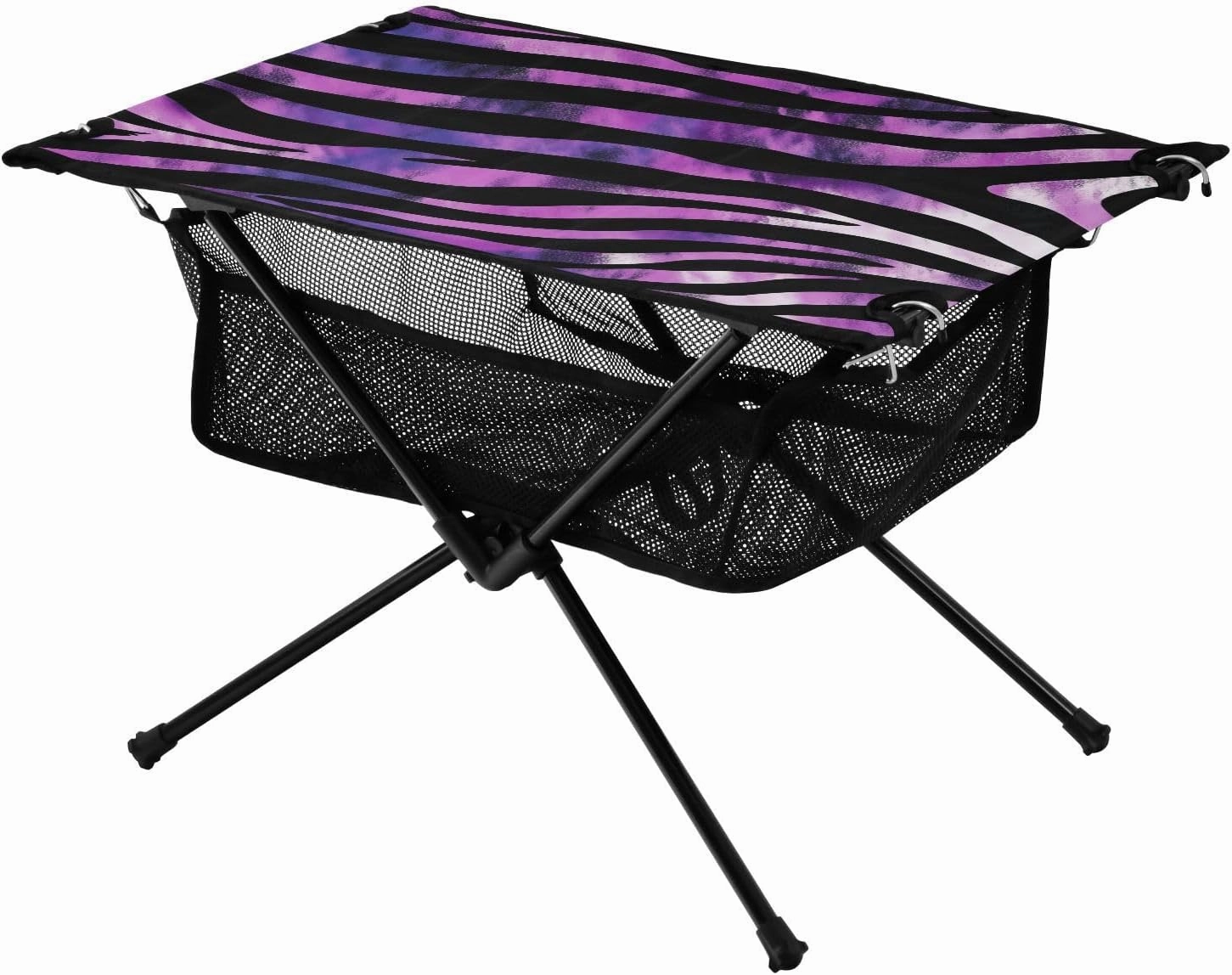 Camping Table Lightweight Portable Folding Table with Mesh Storage Net Zebra Skin Pink Ideal for Camping Hiking Beach Picnic Travel Backyard