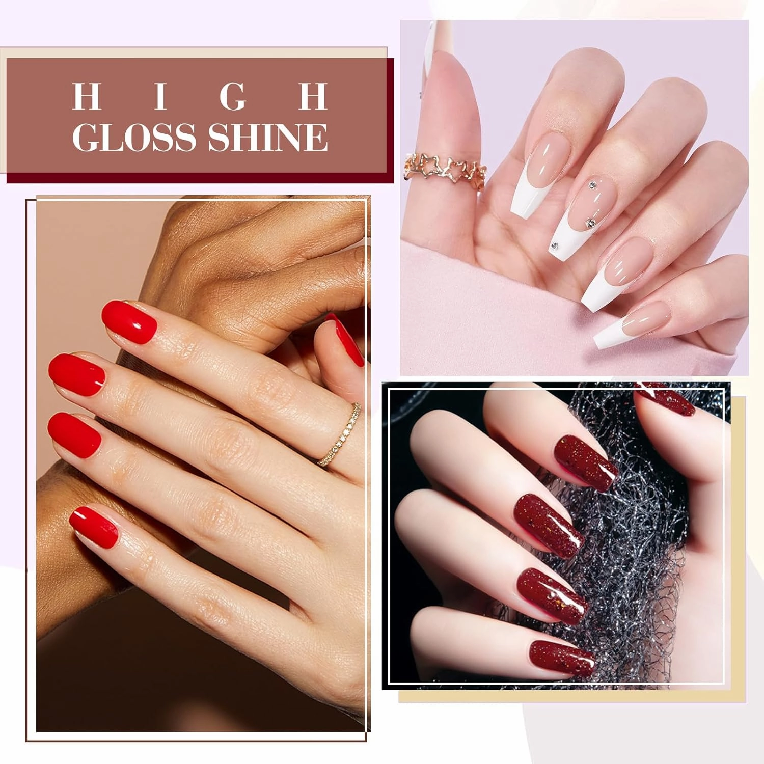 CANNI 6Pcs 9ml Gel Nail Polish Set- White Glitter Gold Emerald Green Burgundy Red Gel Polish Kit Christmas Colors DIY at Home Salon New Year's Gifts for Girls
