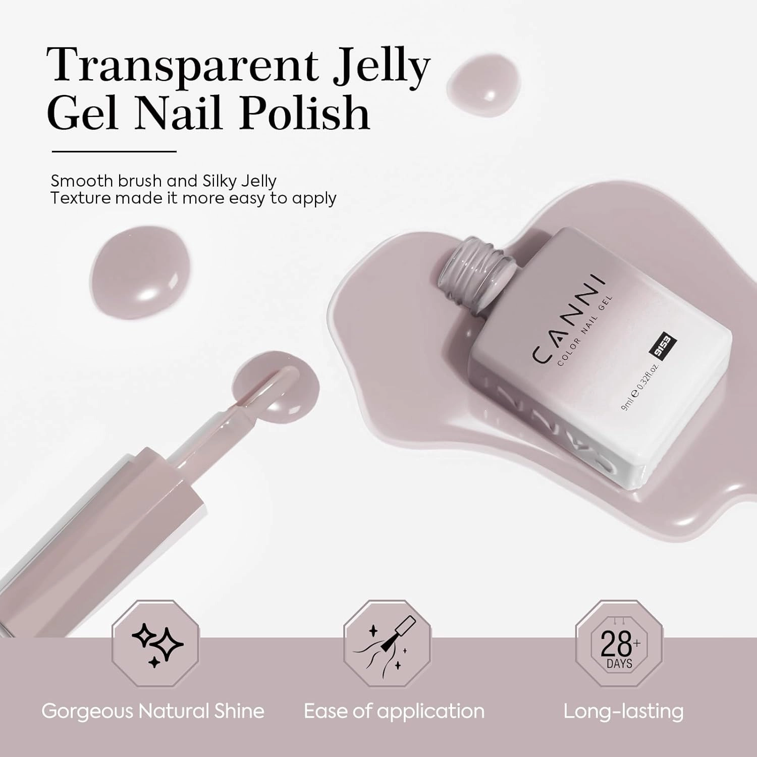 CANNI Jelly Nude Gel Nail Polish Set- 6 Pcs 9 Ml Neutral Transparent Jelly Pink Colors Gel Polish Kit, Soak Off LED Nail Gel Manicure Kit DIY at Home Salon Gifts