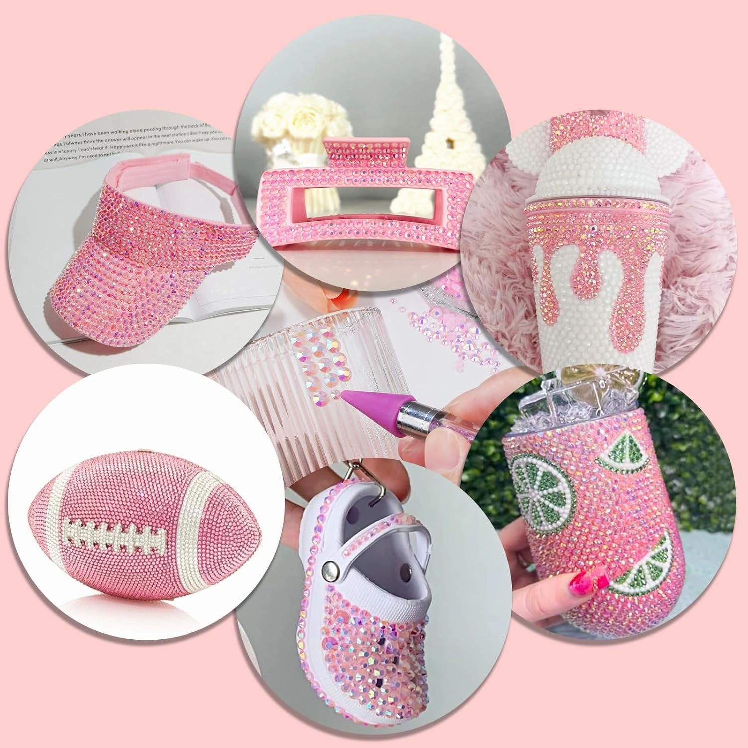 Canvalite 25000PCS Resin Jelly Rhinestones for Crafting, Pink AB Flatback Gems, Bedazzling Crystal with 5x2.5g B7000 Jewelry Glue and Tweezers Dotting pen for DIY Crafts Clothing Shoes Nail Art