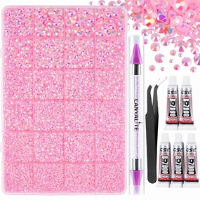 Canvalite 25000PCS Resin Jelly Rhinestones for Crafting, Pink AB Flatback Gems, Bedazzling Crystal with 5x2.5g B7000 Jewelry Glue and Tweezers Dotting pen for DIY Crafts Clothing Shoes Nail Art