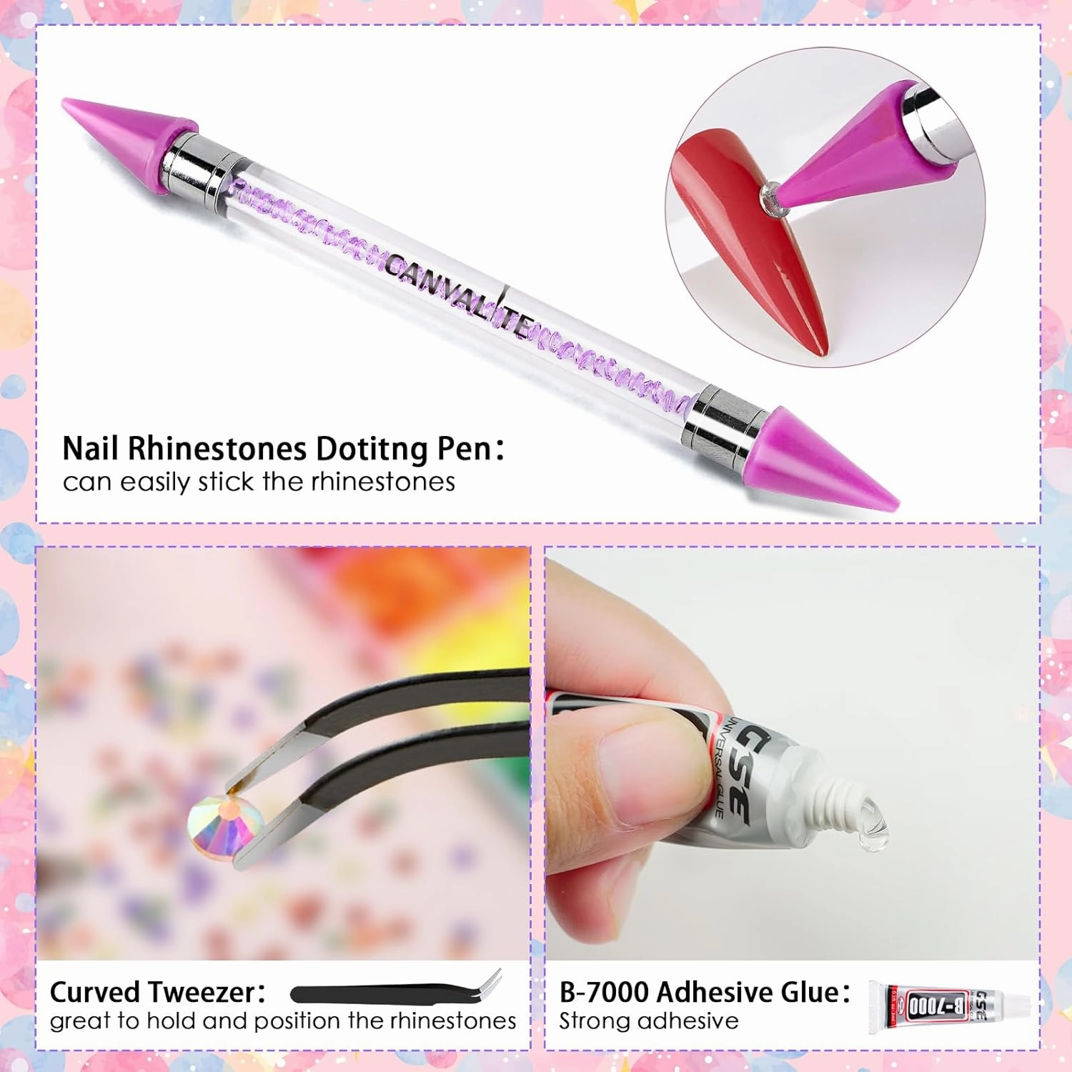Canvalite 25000PCS Resin Jelly Rhinestones for Crafting, Pink AB Flatback Gems, Bedazzling Crystal with 5x2.5g B7000 Jewelry Glue and Tweezers Dotting pen for DIY Crafts Clothing Shoes Nail Art