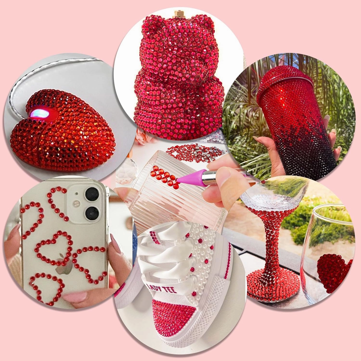 Canvalite 25000PCS Resin Jelly Rhinestones for Crafting,Red Flatback Gems, Bedazzling Crystal with 5Pcs 2.5g B7000 Jewelry Glue and Tweezers and Dotting pen for DIY Crafts Clothing Shoes Nail Art