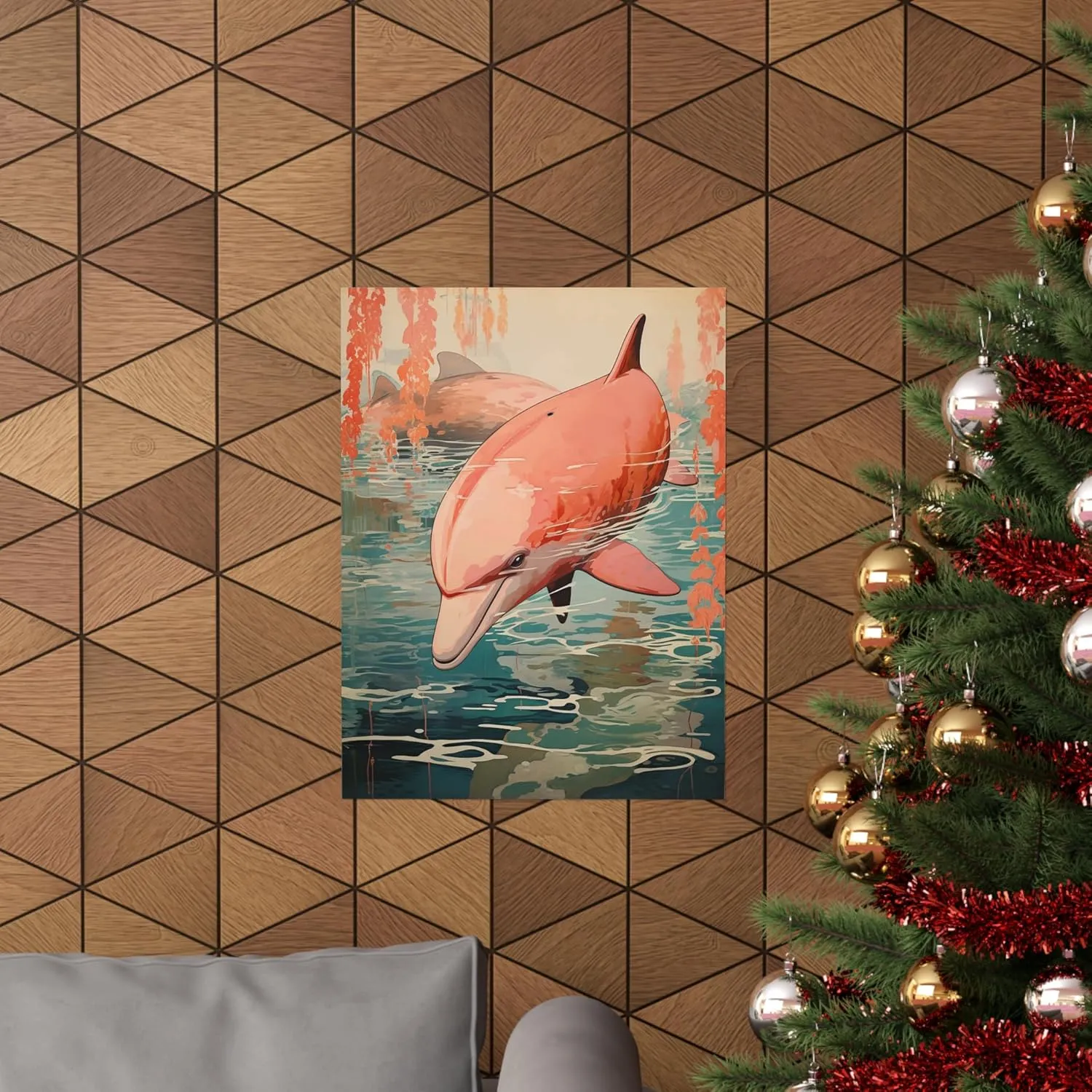 CAPITUNEISKINEPA Dolphin Pink Dolphin Poster Gift Aesthetic Room Posters Large Poster 24" x 36"