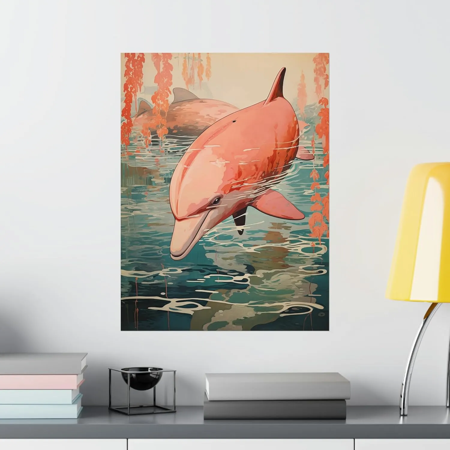 CAPITUNEISKINEPA Dolphin Pink Dolphin Poster Gift Aesthetic Room Posters Large Poster 24" x 36"