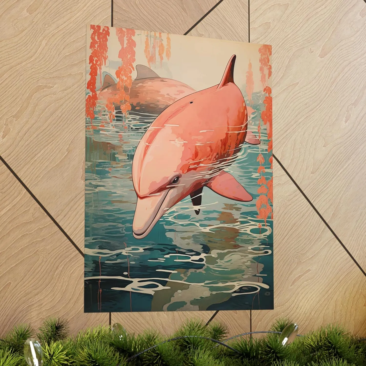 CAPITUNEISKINEPA Dolphin Pink Dolphin Poster Gift Aesthetic Room Posters Large Poster 24" x 36"