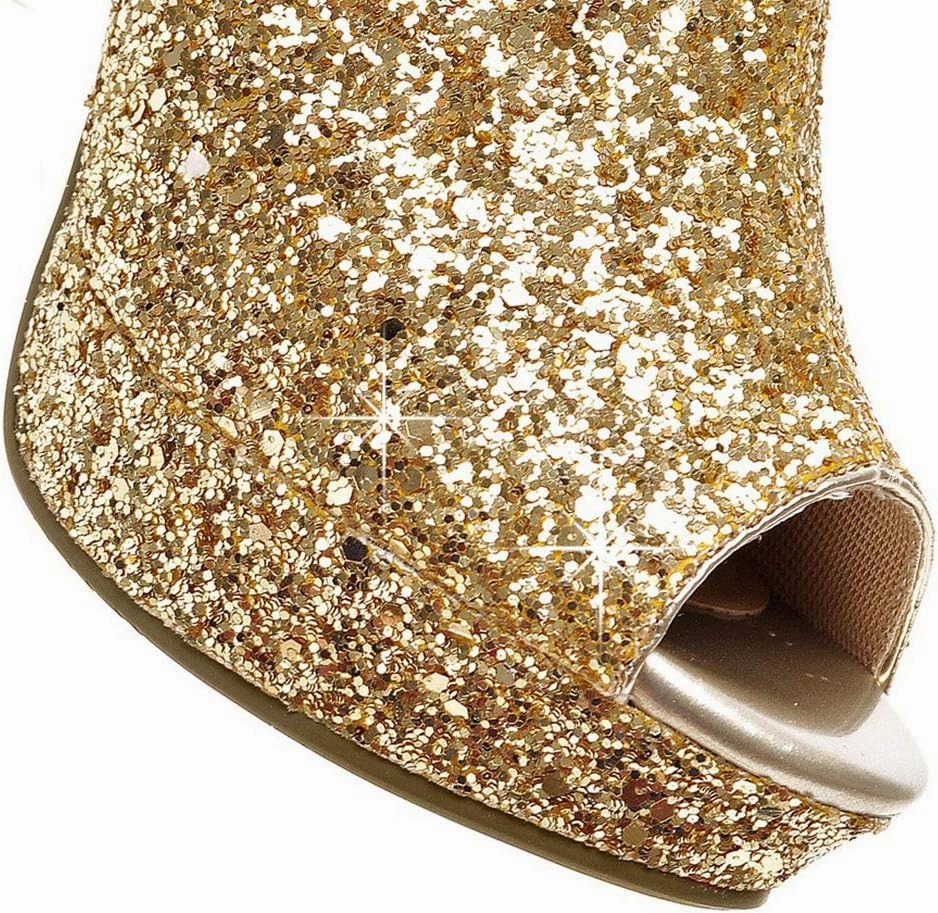 Caradise Womens Sparkly Glitter Peep Toe Stiletto Booties High Heel Platform Party Prom Ankle Boots