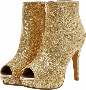 Caradise Womens Sparkly Glitter Peep Toe Stiletto Booties High Heel Platform Party Prom Ankle Boots