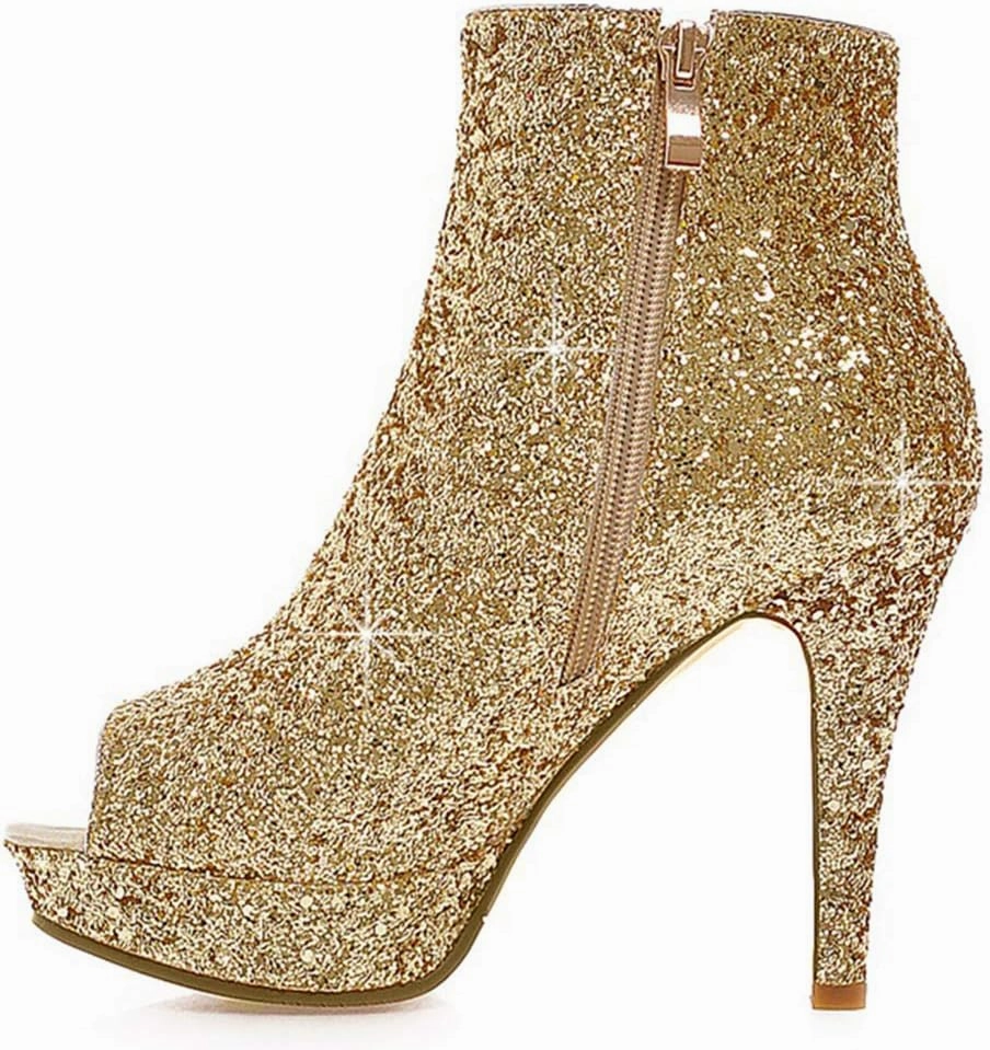 Caradise Womens Sparkly Glitter Peep Toe Stiletto Booties High Heel Platform Party Prom Ankle Boots