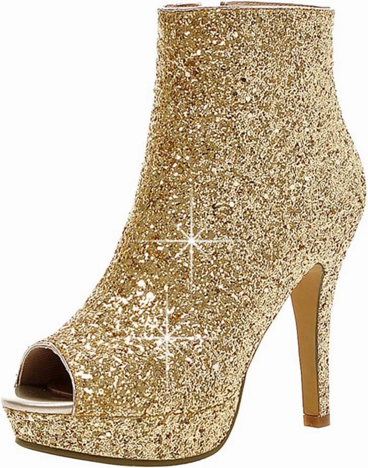 Caradise Womens Sparkly Glitter Peep Toe Stiletto Booties High Heel Platform Party Prom Ankle Boots