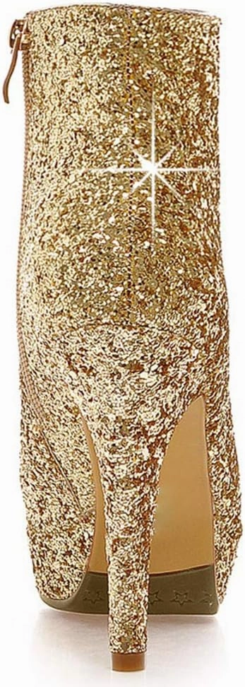 Caradise Womens Sparkly Glitter Peep Toe Stiletto Booties High Heel Platform Party Prom Ankle Boots