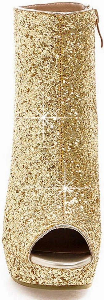 Caradise Womens Sparkly Glitter Peep Toe Stiletto Booties High Heel Platform Party Prom Ankle Boots