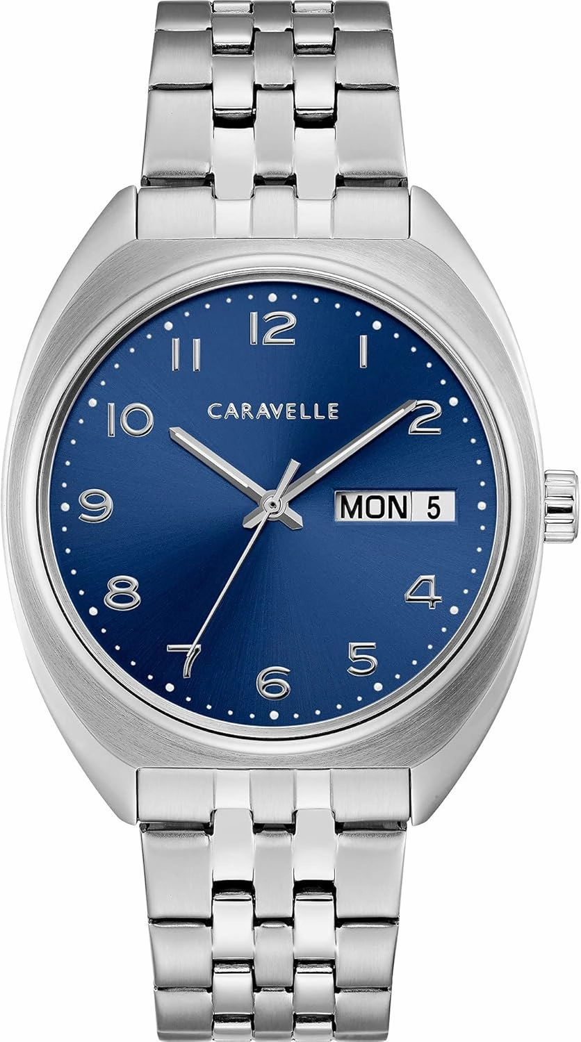 Caravelle by Bulova Retro Quartz Mens Watch, Stainless Steel , Silver-Tone (Model: 43C120)