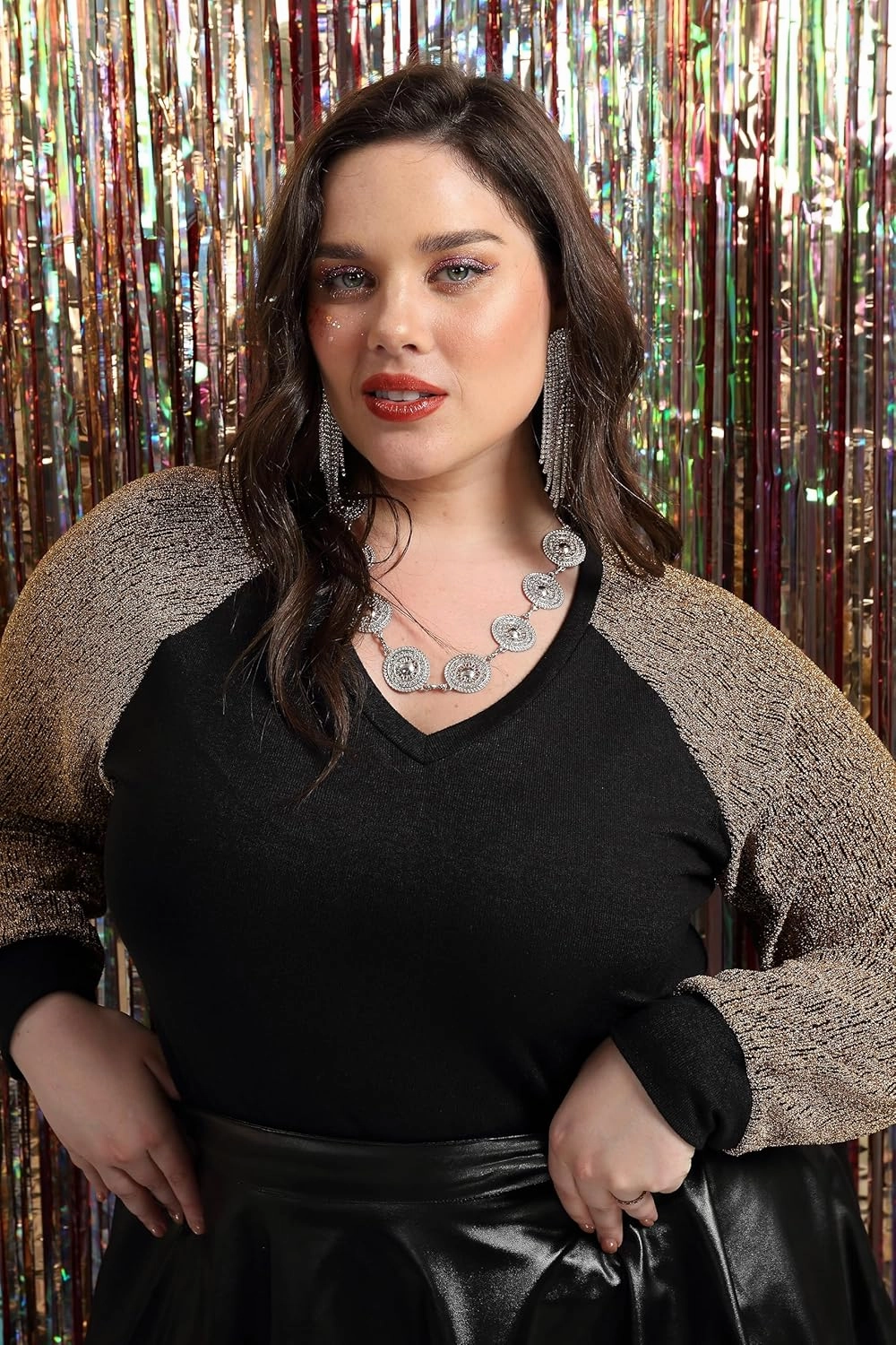 CARCOS Plus Size Tops for Women Criss Cross Long Sleeve Shirts V Neck Tunics Casual Fall T Shirt Loose Fits Blouses XL-5XL